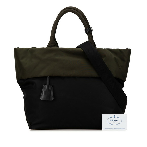 Prada Triangle Logo Nylon Leather Handbag Shoulder Bag Green - Picture 8 of 9